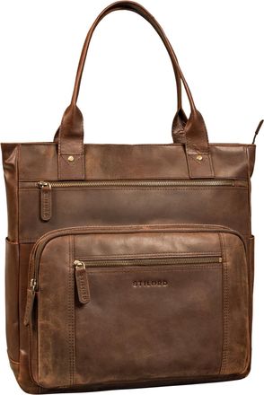 STILORD Bonnie Real Leather Tote Bag with Zip for Women - Large Shoulder Bag with Multiple Compartments for 15.6 Inch Laptop - Genuine Leather, Colour:zamora 