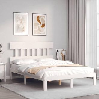 Berkfield Home Beautiful Bed Frame with Headboard White 140x190 cm Solid Wood