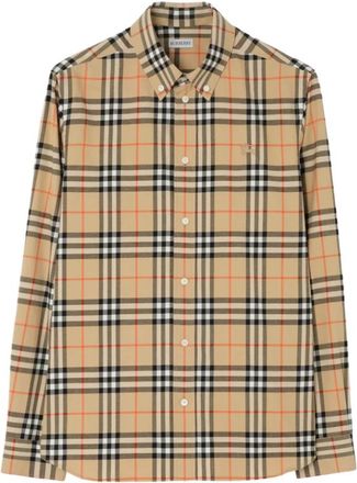 Burberry Overhemden, Heren, Beige, 2Xl, Katoen, Robert Geruite Katoenen Overhemd