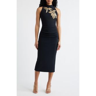 La Petite Robe Di Chiara Boni Nimby Beaded Floral Cocktail Midi Dress in Black at Nordstrom, Size 10 Us