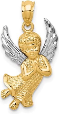 Diamond2Deal 14k Yellow Gold Rhodium Diamond-cut Praying Angel Pendant