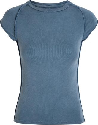 Free People Ever Had Ribbed Stretch-cotton T-shirt - Blue - XL (UK 20-22 / XL)