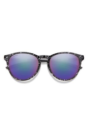 Smith Wander 55mm ChromaPop Polarized Round Sunglasses in Black Marble /Violet Mirror at Nordstrom
