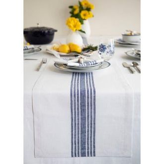 Solino Home Linen Table Runner for Dining Table, Holiday and Everyday Table Decor - Farmhouse in Navy And White at Nordstrom, Size Medium