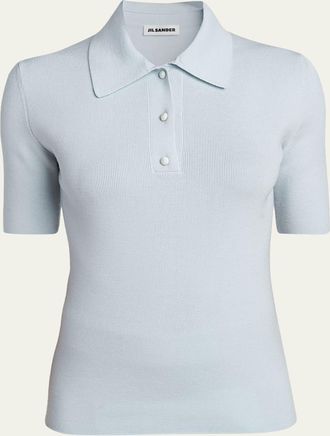 Jil Sander Short-Sleeve Wool Polo Sweater