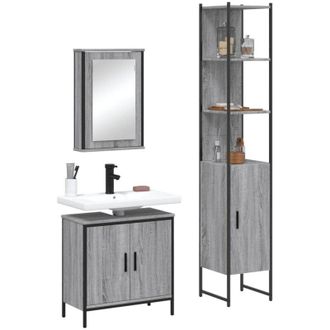 vidaXL vidaXL Set Mobili da Bagno 3 pz Grigio Sonoma in Legno Multistrato