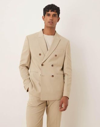 Asos Giacca da abito regular fit doppiopetto color pietra-Neutro