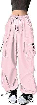 Generic Womens Gothic Cargo Pants - High Waist Oversized Combat Trousers, Lightweight Casual Streetwear, Korean Style Goth Pants