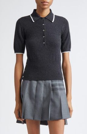 Thom Browne Tipped Intarsia Browne 65 Cashmere Polo Sweater in Dark Grey at Nordstrom, Size 10 Us