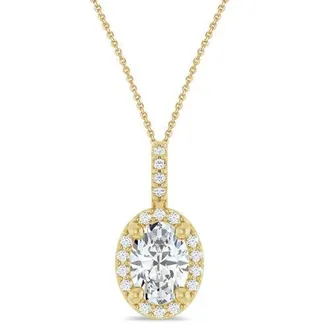 Allurez Oval Lab Moissanite & Diamond Halo Pendant Necklace 14K in 1.07Ct/yellow Gold at Nordstrom, Size 18