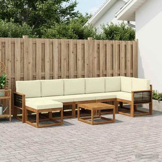 vidaXL Vidaxl Set Di Divani Da Esterno 8 Pz Naturale E Crema Poliestere