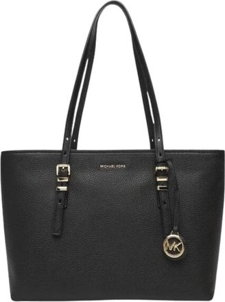 Michael Kors Quinn Medium Pebbled Leather Tote - Dames - Shoppers - Zwart - ONE Size - Katoen - Tassen