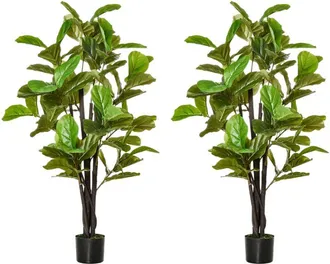 HOMCOM Ficus Artificiales 130 Cm Plantas Artificiales Con Maceta Plantas Artificiales Decorativas Para Interior Y Exterior Hogar Sal&oacute;n Oficina Verde