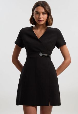 Karen Millen Womens Tall Compact Essential Tab Waist Mini Dress - Black - Size 10 UK