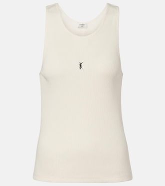 Saint Laurent Cassandre ribbed-knit cotton tank top