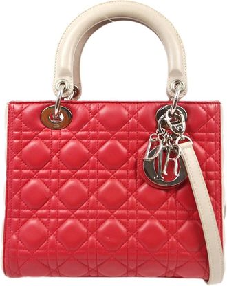Dior Bicolor Lady Dior Bag Cannage Quilt Lambskin Pink Leather Handbag (Pre-Owned)