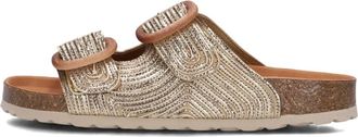 Verbenas Schoenen, Dames, Geel, 39 EU, Leer, Gouden leren slippers met houtlook gespen