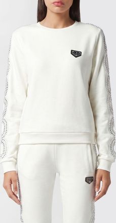 Philipp Plein Felpa girocollo in jersey con ricami di strass e fondo elasticizzato