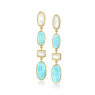 Ross-Simons Mother-Of-Pearl and Larimar Drop Earrings in 18kt Gold Over Sterling