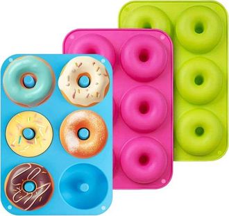 OEM Juego De 3 Moldes De Silicona Para Donuts, 6 Ranuras, Apilables, Resistentes Al Calor, F&aacute;ciles De Limpiar, Colores: Azul, Verde Y Rojo Rosado