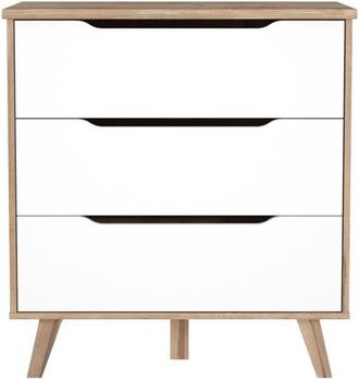 Les Tendances Les Tendances - C&oacute;moda De Habitaci&oacute;n Vankka Decor Madera De Cerezo Y Blanco Mate + Patas De Madera Maciza - L 80 Cm