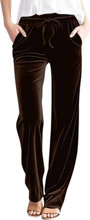 Generic Womens Velour Trousers Elagant Comfy Velvet Straight Leg Trousers for Women UK Elasticated Waist Drawstring Slim Fit Full Length Pants Casual Stylish 