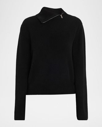 Brandon Maxwell Addison Zip Turtleneck Cashmere Sweater