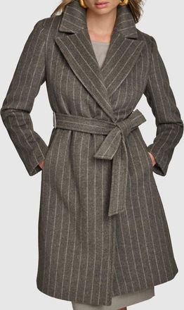 DKNY Belted Wool Blend Coat in Pinstripe at Nordstrom, Size X-Large