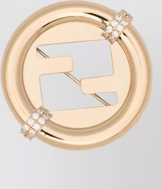 Fendi round crystal brooch gold tone finish