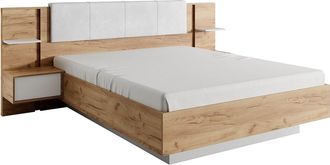 Vente-Unique Cama con mesas de noche 160 x 200 cm - Con luces LED - Color: Natural y blanco - ELYNIA