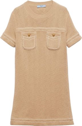 Prada knitted cotton mini dress - women - Cotton - 36 - Neutrals