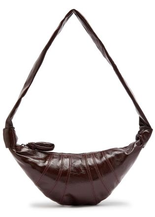 Christophe Lemaire Croissant Small Glossed Leather Shoulder bag - Chocolate - One Size