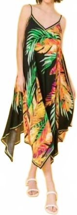 Flying Tomato Tropical Print Hanky Hem Midi Dress In Black