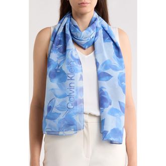 Calvin Klein Faded Floral Chiffon Scarf in Indigo at Nordstrom Rack