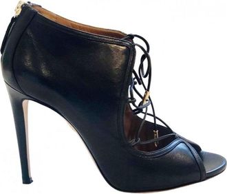 Aquazzura Aquzzura Black Lace-Up Gia Sandals Size 37.5