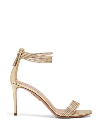 Aquazzura Gold-Tone Metallic Finish Square Toe Sandals