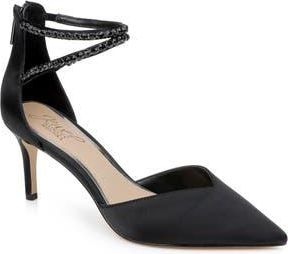 Badgley Mischka Emmi Ankle Strap Pointed Toe Pump in Black Satin at Nordstrom Rack, Size 5.5
