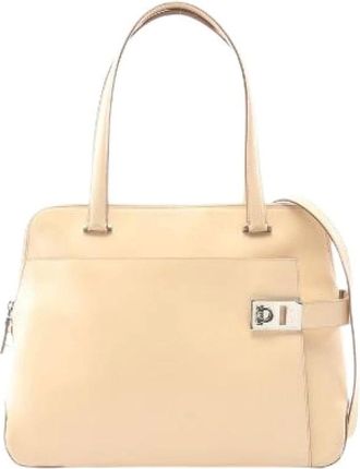 Ferragamo Pre-owned Handbags, female, Beige, Size: ONE SIZE Pre-owned Gancini Leather Tote Bag