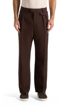Mani&egrave;re De Voir Pierre Relaxed Fit Pleated Tailored Trousers in Brown at Nordstrom, Size 30