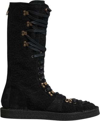 Dolce & Gabbana Black Alpaca Wool Suede Mid Calf Boots Mens Shoes