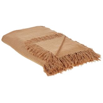 Beliani Beliani - Colcha Decorativa Para Cama Con Borlas Fabricada En Algod&oacute;n En Color Marr&oacute;n 200 X 220 Cm Yerbent