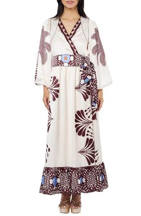 Ciebon Willow Print Long Sleeve Satin Maxi Dress in Cream Multi at Nordstrom, Size X-Small