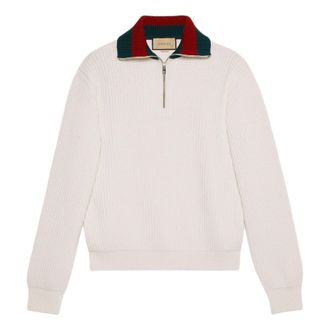 Gucci Knit Wool Sweater With Web Ivory 770440-XKDNE-9146