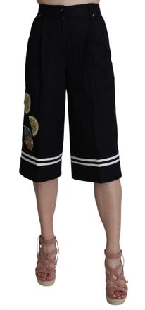 Dolce & Gabbana Black Cotton Cropped Embellished Womens Pants