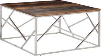 vidaXL Vidaxl - Mesa De Centro Acero Inoxidable Madera Maciza Traviesa Plateado
