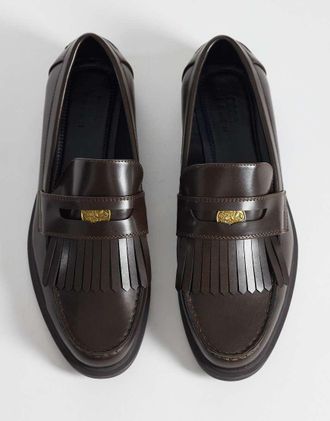 Asos mocassini penny con frange e dettaglio a moneta marroni-Marrone