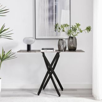 Furniturebox Leonardo Rectangular Marble Effect Glass Top Console Table With Black Metal Starburst Legs in Grey