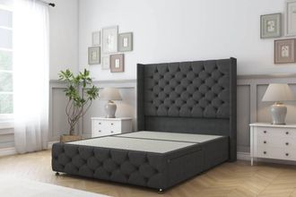 Sloomy Luthor Dumfries Divan Base No Drawers - 54 Wingback & 12 Footboard in Dark Grey | Size: Small Single