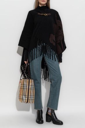 Burberry Wool Poncho Tbar, Womens, Black