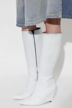 Maison Margiela Leather Wedge-heeled Boots, Womens, White